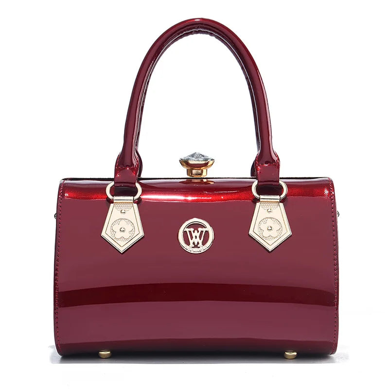 Fashion bright leather handbag large capacity Boston bag women's elegant temperament shoulder messenger bag