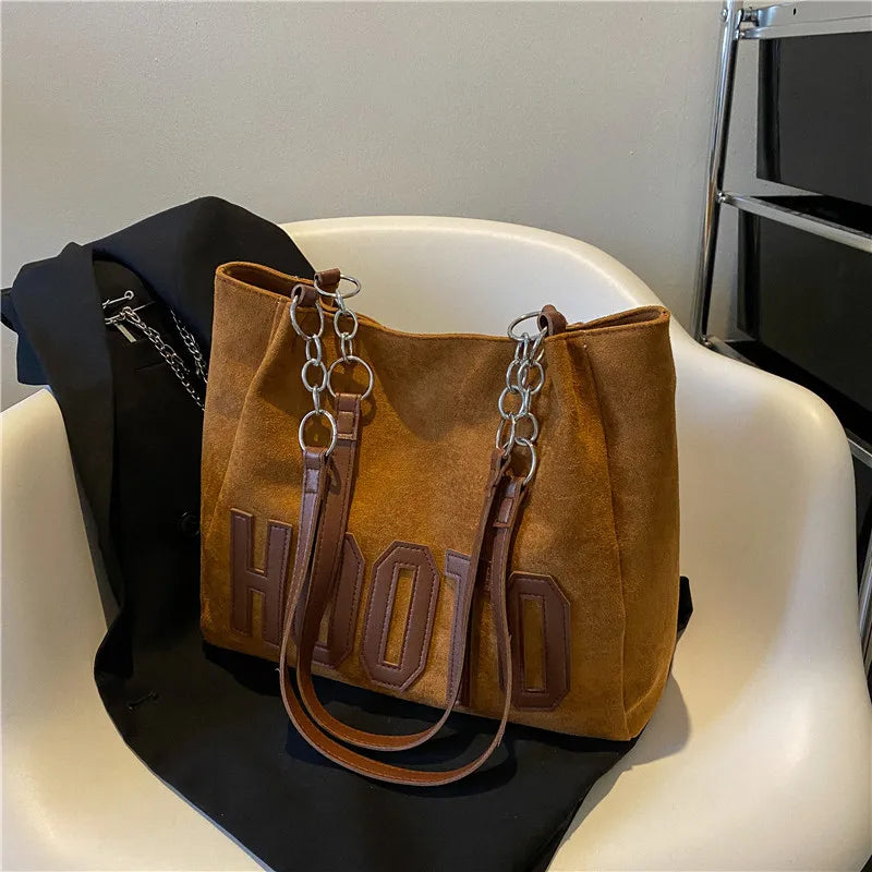Stylish Tote Bag, Nubuck Pu Letter HOOTO Design for Women Handbag Shoulder Bag, Large Capacity Nylon leisure Travel Shopping Bag