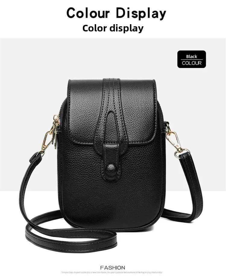 Mini Multifunctional Leather Shoulder Bag for Cellphone/Sport Cross Bags with Headphone Jack, Multi Layer Women's Bag with Cover