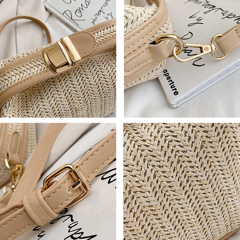 Straw Crossbody Bag For Women Fashion Bohemian Small Knitting Summer Purse And Handbag Ladies Casual Vacation Bucket Beach Bags