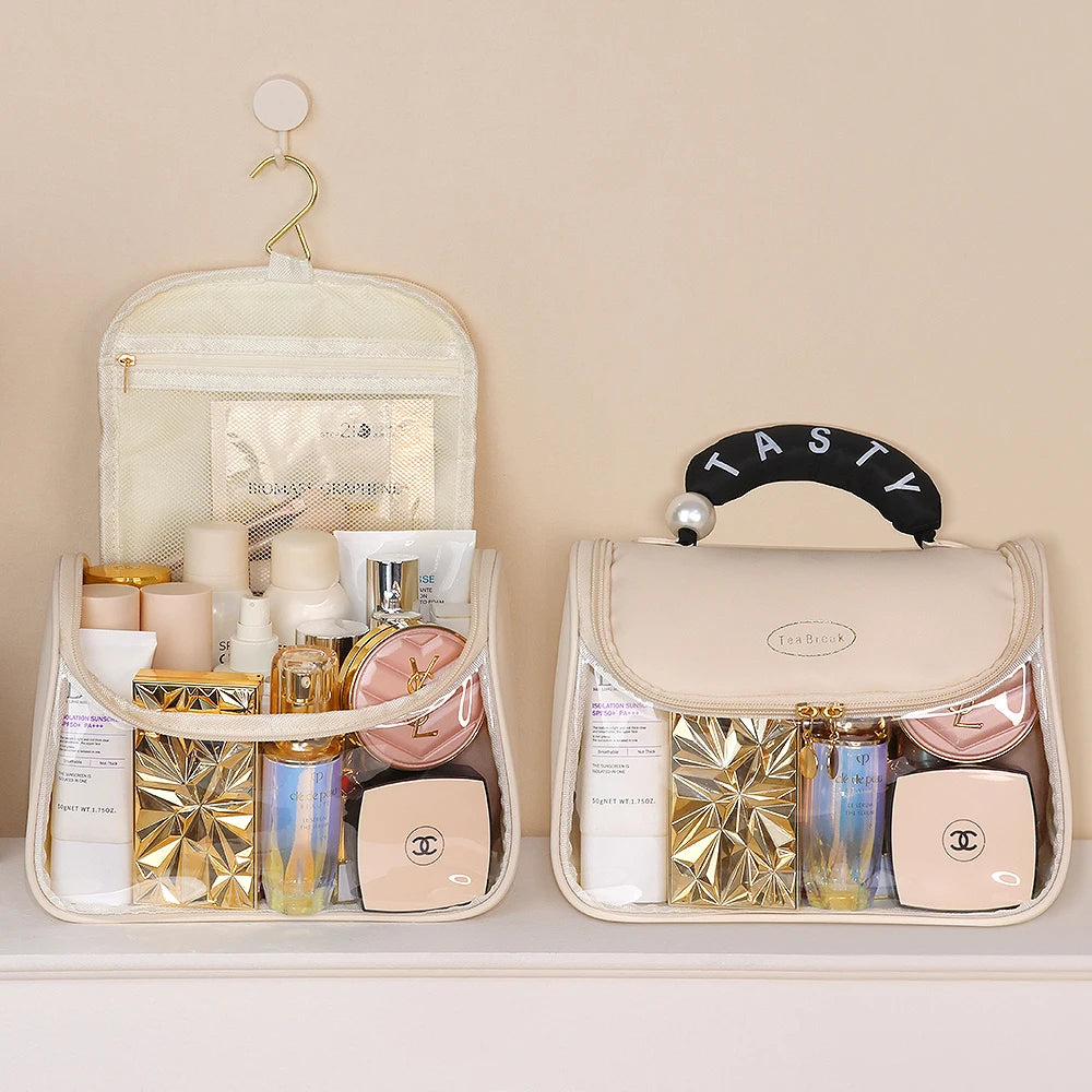 New Hooked Toilet Bag Transparent PVC Makeup Bag Large Capacity Hanging Storage Bag Travel Portable Handbag