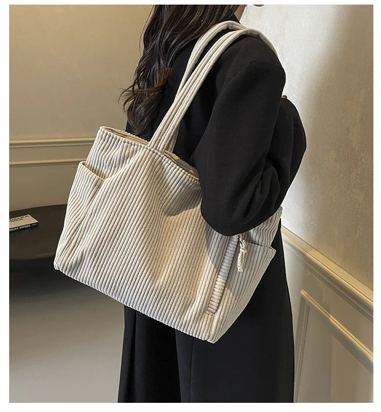 Autumn Winter Corduroy Tote Bag Korean Version Simple Handbag Women Large Capacity Versatile Casual Student Shoulder Bag Ita Bag