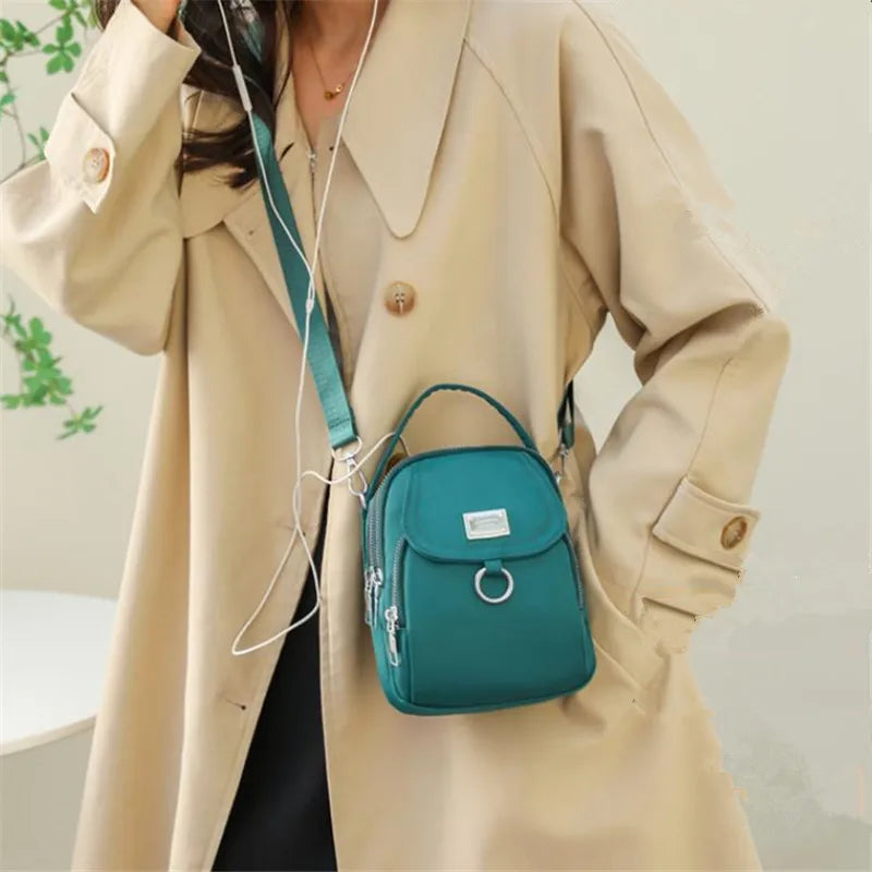 Lightweight Nylon Women's Crossbody Bag, Casual Mini Handbag with Multiple Zip Pouch, Chic Design Shoulder Bag for Everyday Use