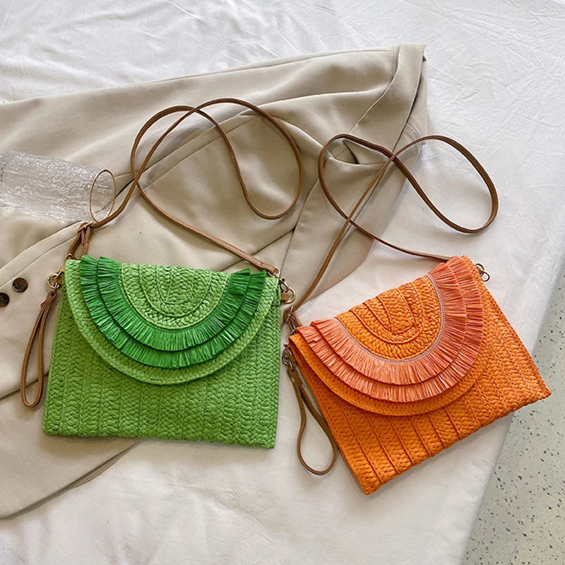 Raffia Straw Weaven Bags Fashion Ladies Wrist Clutches Summer Women Shoulder Crossbody Bags Handmade Handbags Purse Beach Bag