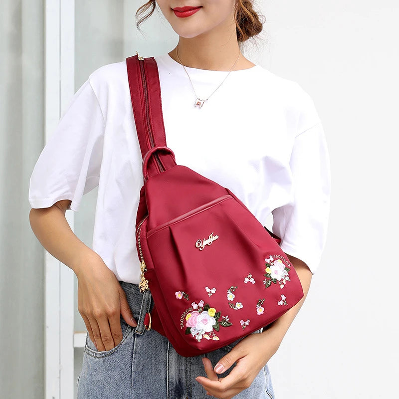 Waterproof Oxford Women Backpack Fashion Casual Embroidery Bag Designer Female Large Capacity Travel Handbag Shopping Knaps