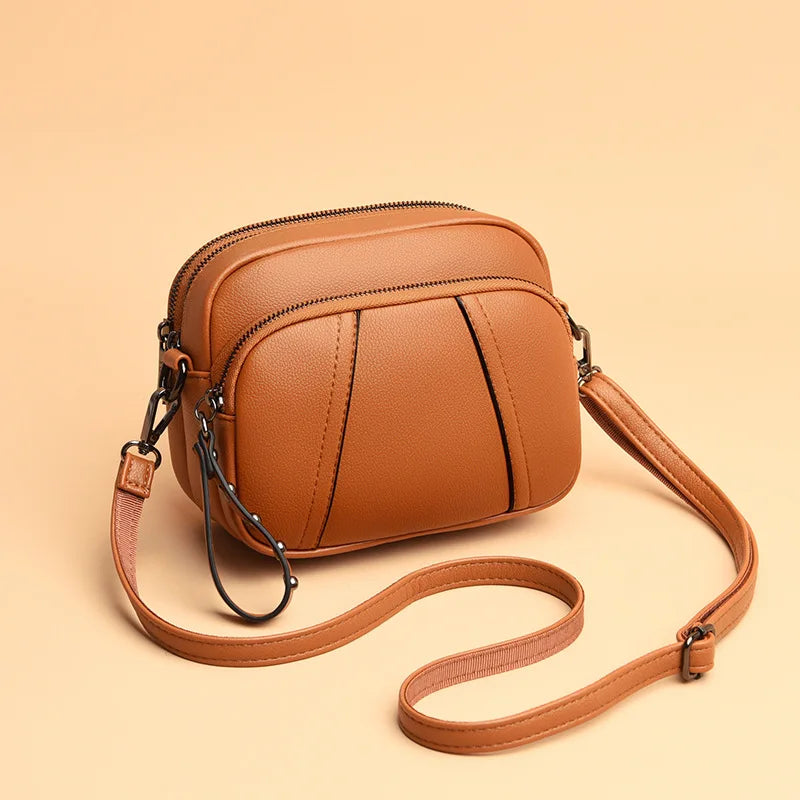 Solid Color Fashionable Rivet Zipper Women's Mobile Phone Bag Simple Soft PU Leather Shoulder Crossbody Small Square Handbag