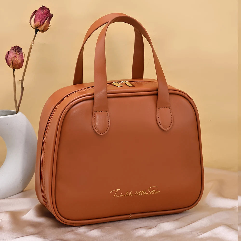 New Handheld Large Makeup Bag PU Makeup Storage Bags Partition Storage Waterproof Toilet Bag women's small Handbag