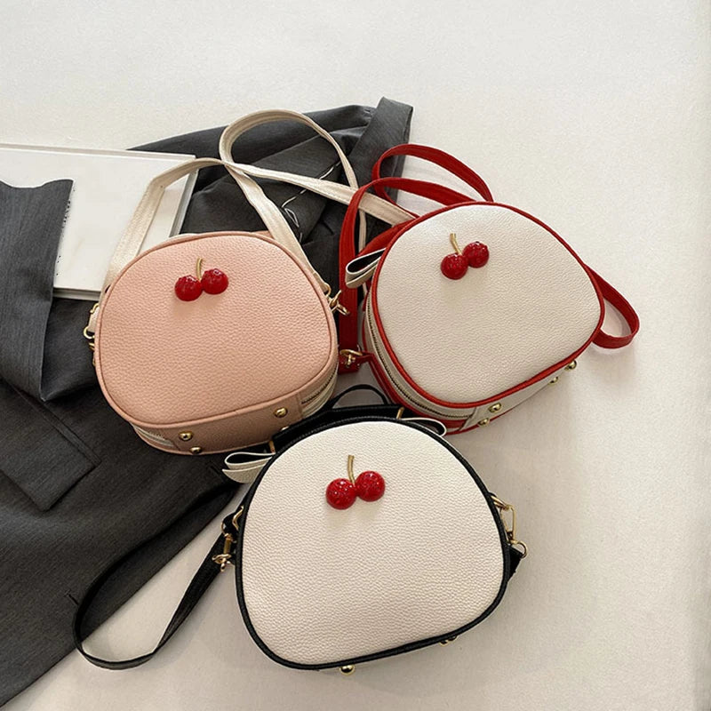 Litchi Pattern Contrast Cherry Small Purse and Handbags New Womens Sling-shoulder Crossbody Mobile Phone Bag