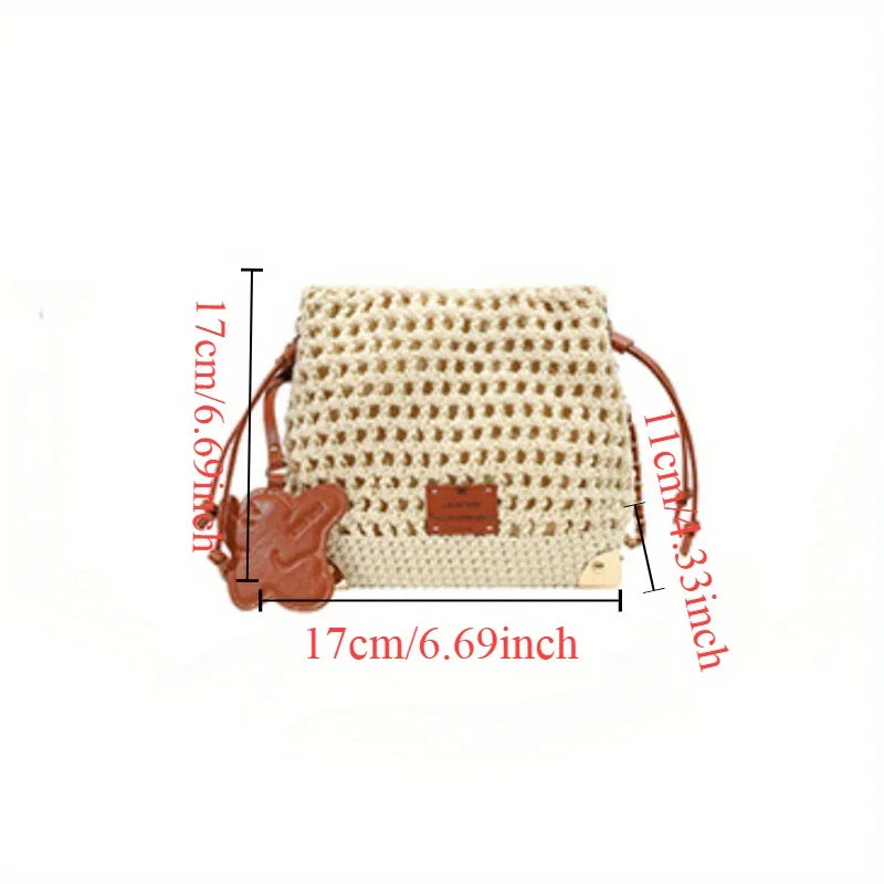 Chic Knit Crossbody Bags for Woman Bucket Bag with Adjustable Strap Weaving Handbag Shoulder Messenger Bag with Polyester Lining
