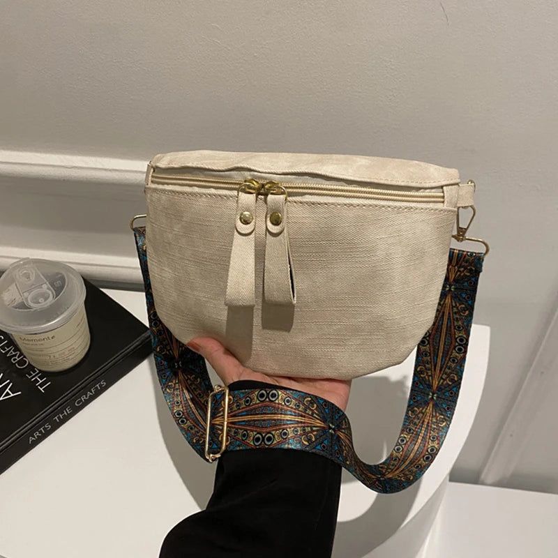 Stylish Hobo Solid Color Satchel Luxury Designer Chest Bag Women's PU Leather Waist Bags Wide Strap Fashion Fanny Shoulder Pack