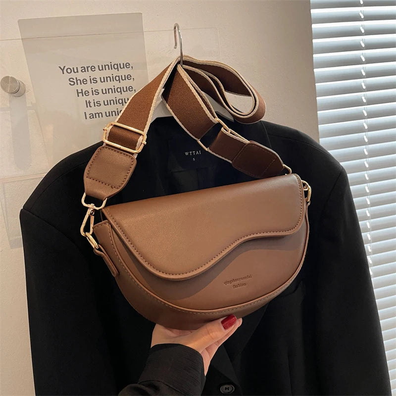 New Solid Color PU Leather Women's Crossbody Bag With Stylish Red Wide Shoulder Strap Shoulder Small Square Bag