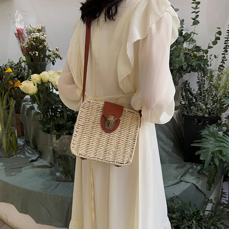 Straw Crossbody Bag For Women Bohemian Small Knitting Summer Purse And Handbag Vacational Square Beach Bags