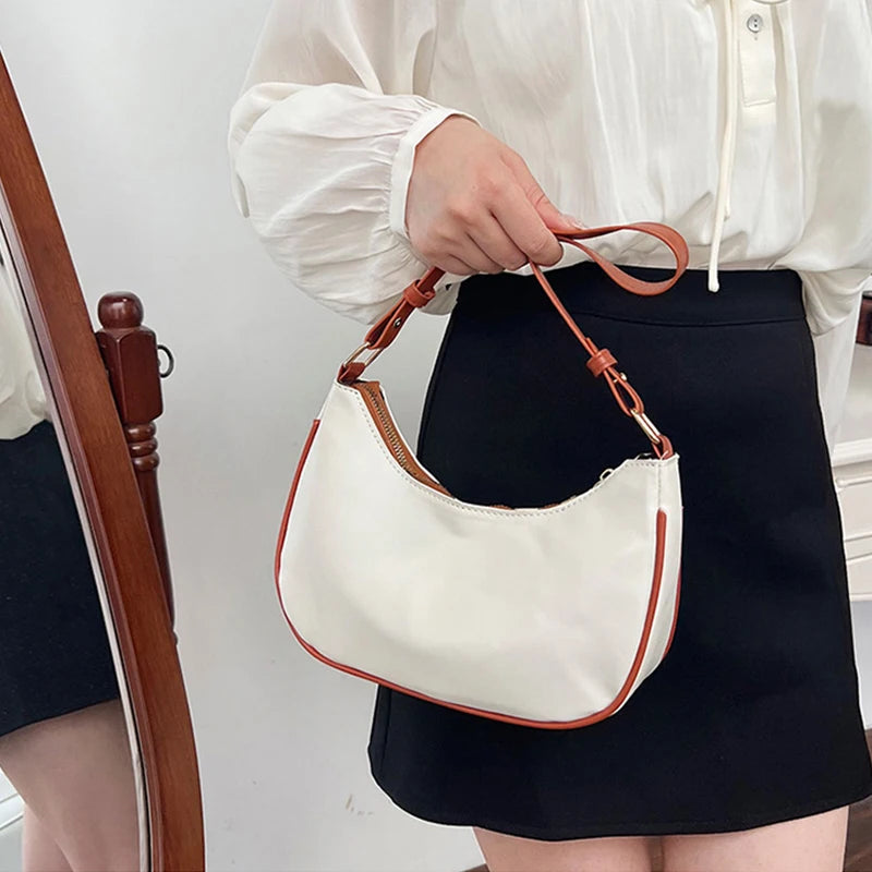Womens Fashion Handbags Retro Solid Color Pu Leather Bag Half Simple Color Underarm Shoulder Bag Moon Casual Purse