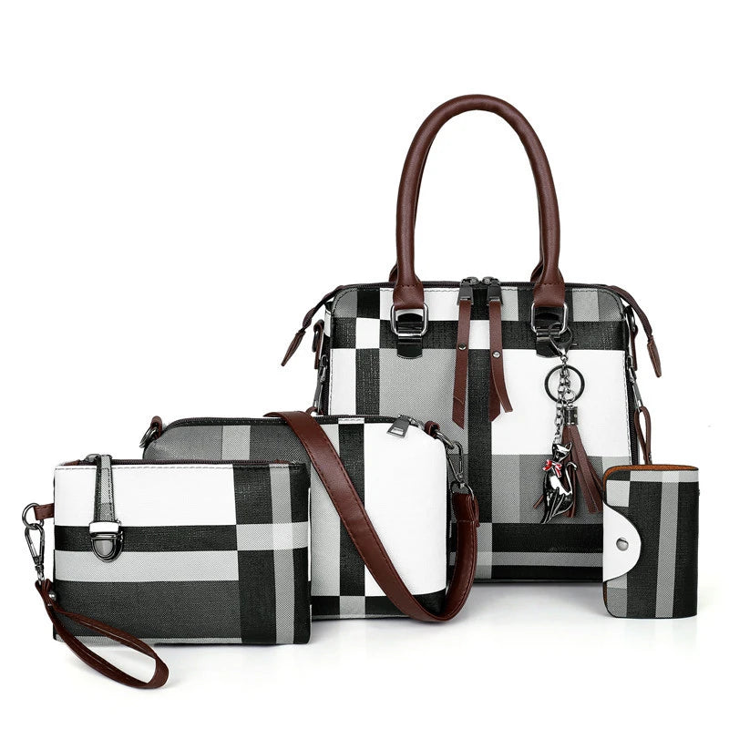 New Fashion Luxury Handbags New 4 PCS Set Women Plaid Colors Handbag Female Shoulder Bag Travel Shopping Ladies Crossbody Bag