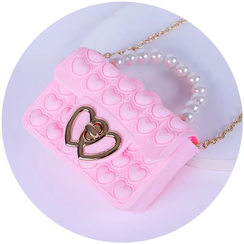 Silicone Love Bubble Jelly Bag, Popper Pressure Relieving Purse, Pop It Handbag With Faux Pearl Handle, Cute Chain Crossbody Bag