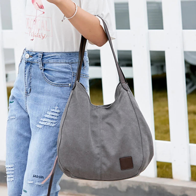 Large Capacity Canvas Shoulder Bag Casual Top-Handle Bag Daily Use Handbag Lady Shopping Totes Travel Bag
