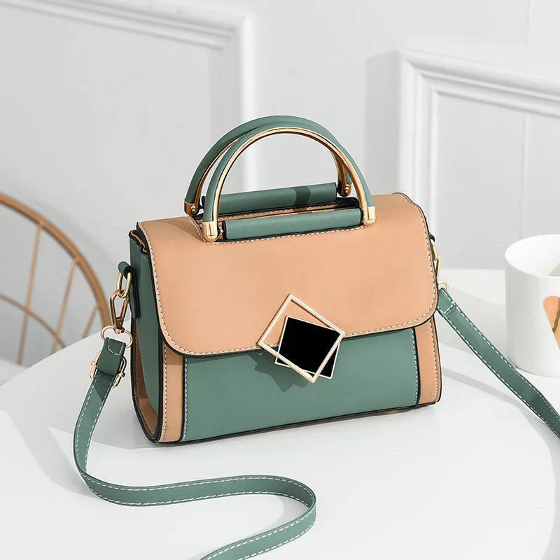 Color blocked women's buckle decorative handbag, women's small crossbody wallet, PU leather flip wallet