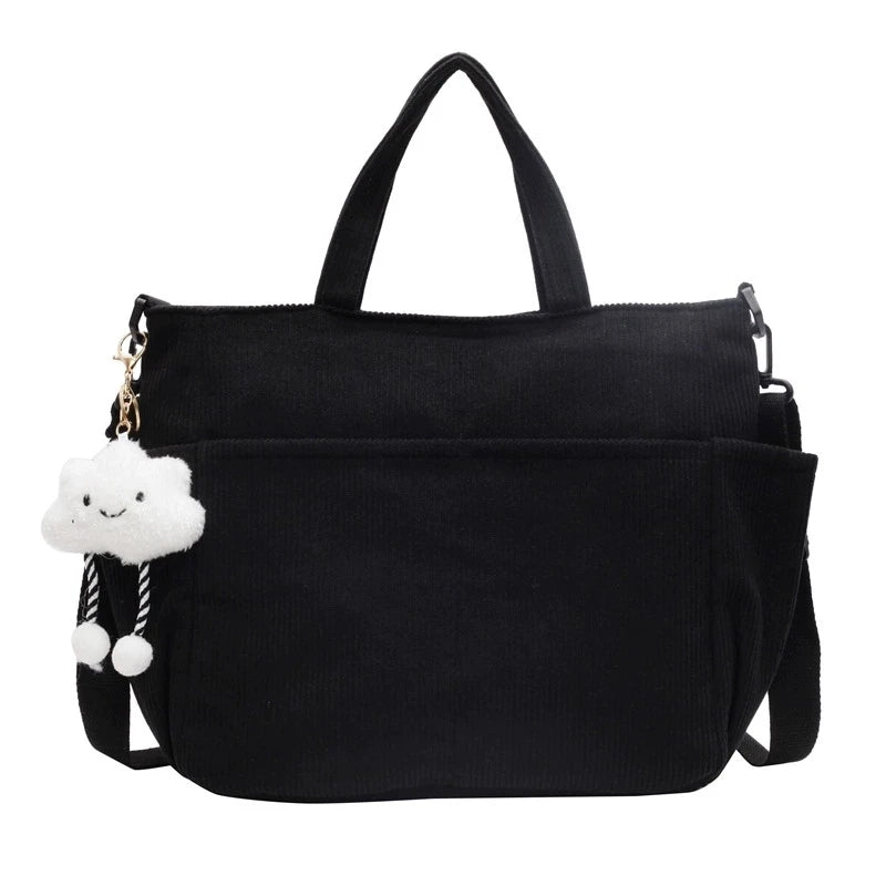 New Corduroy Tote Bag with Zipper Closure, Chic Daily Commuter Handbag Shoulder Crossbody Bag, Ideal for Shopping & Everyday Use