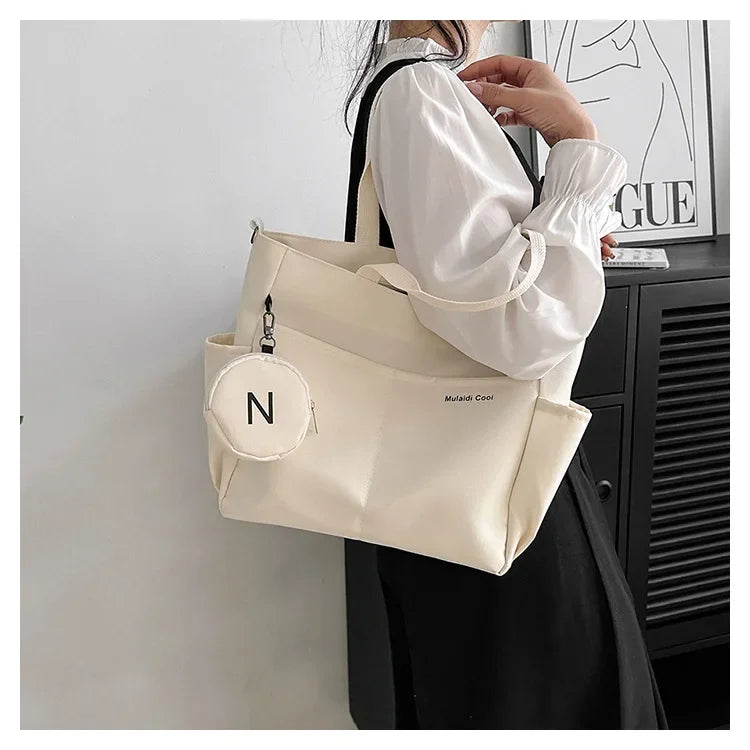 Oxford Design Double Sided Pocket Tote Bag Teen Women Large Capacity Handbag Single Shoulder Crossbody Bag with Round Coin Purse