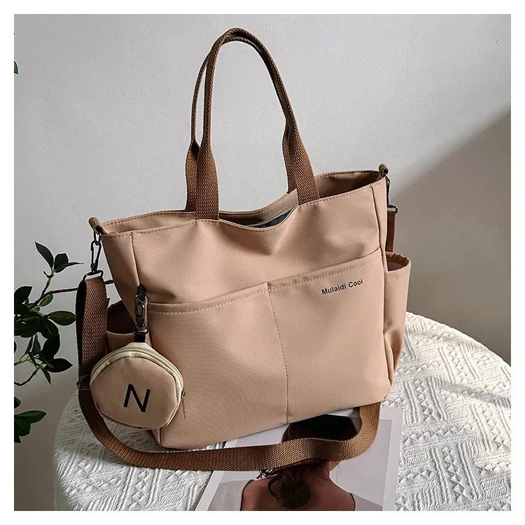 Oxford Design Double Sided Pocket Tote Bag Teen Women Large Capacity Handbag Single Shoulder Crossbody Bag with Round Coin Purse