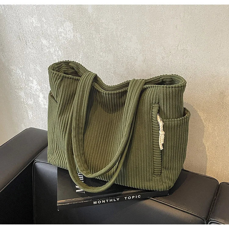 Autumn Winter Corduroy Tote Bag Korean Version Simple Handbag Women Large Capacity Versatile Casual Student Shoulder Bag Ita Bag
