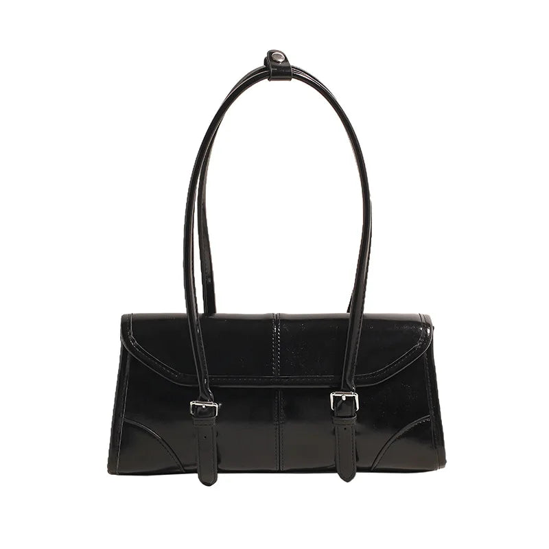 High End Burgundy Oil Wax PU Leather Underarm Bag Elegant Women's Magnetic Buckle Shoulder Bag Commuter Versatile Ladies Tote Ba
