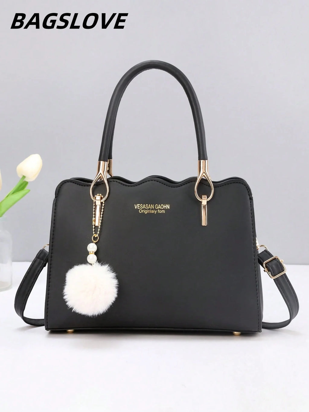 1 women's large capacity handbag, fashionable woolen ball pendant, suitable for work, shopping and other occasions