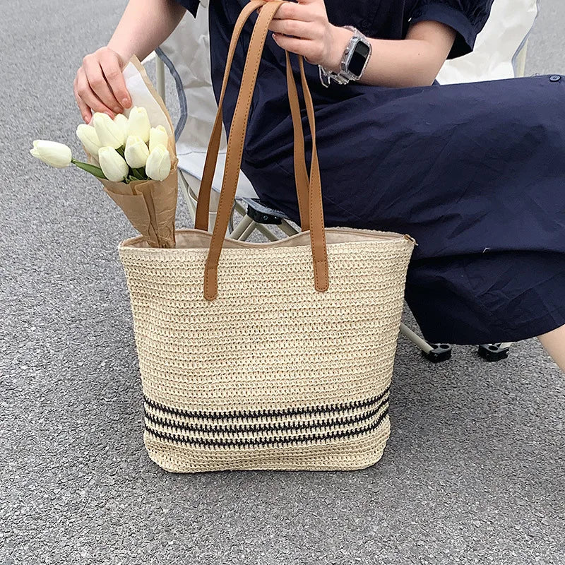 Vintage Straw Rattan Woven Bags Handmade Summer Beach Bags  Ladies Large Capacity Shoulder Bag Bohemia Travel Handbags Totes sac