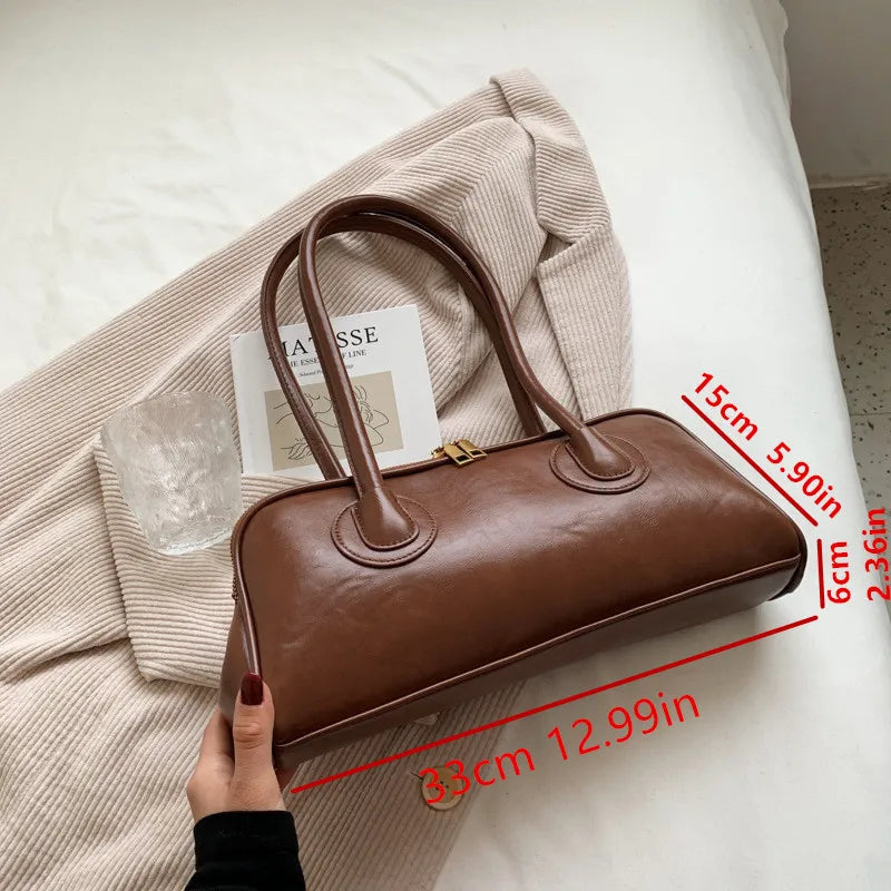 Classic Leather Handbag, Retro Simple Shoulder Underarm Bag, Elegant Stylish Baguette Tote Bag for Women Everyday Collocation