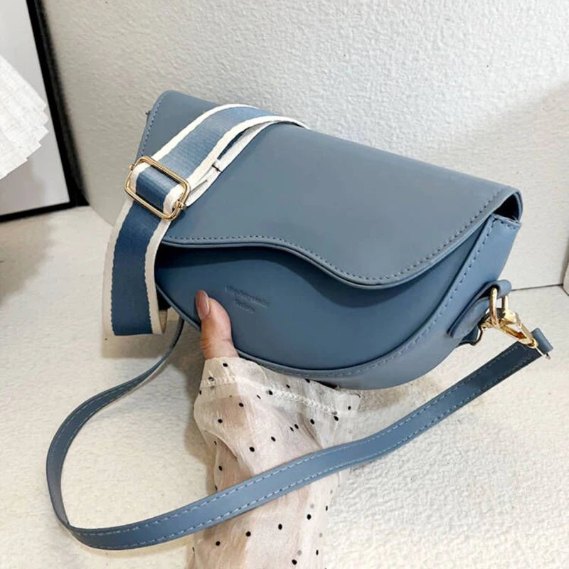 New Solid Color PU Leather Women's Crossbody Bag With Stylish Red Wide Shoulder Strap Shoulder Small Square Bag
