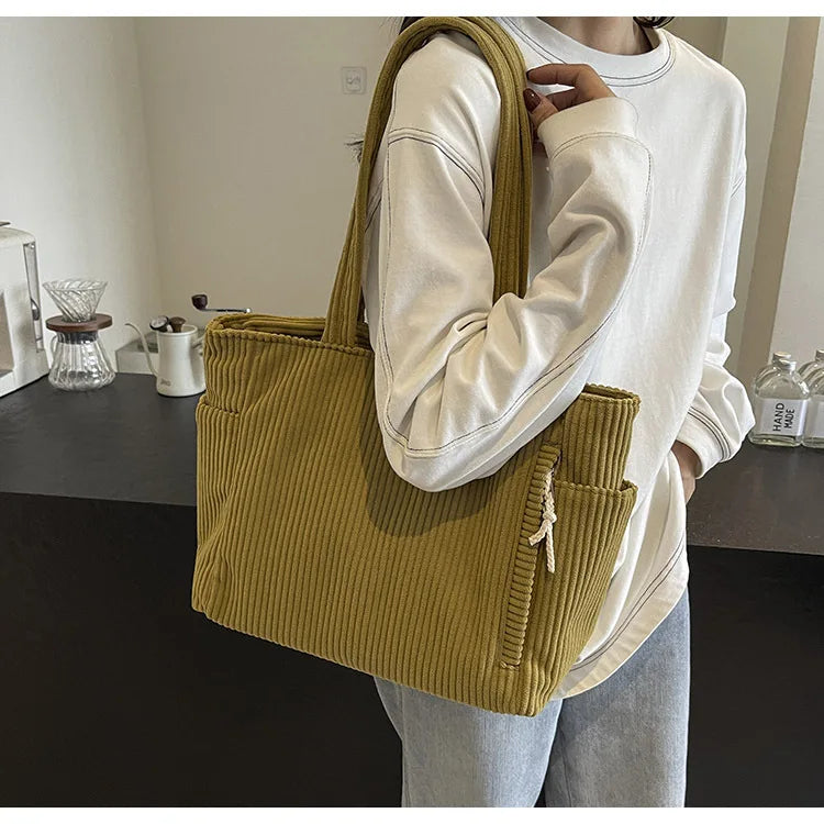 Autumn Winter Corduroy Tote Bag Korean Version Simple Handbag Women Large Capacity Versatile Casual Student Shoulder Bag Ita Bag