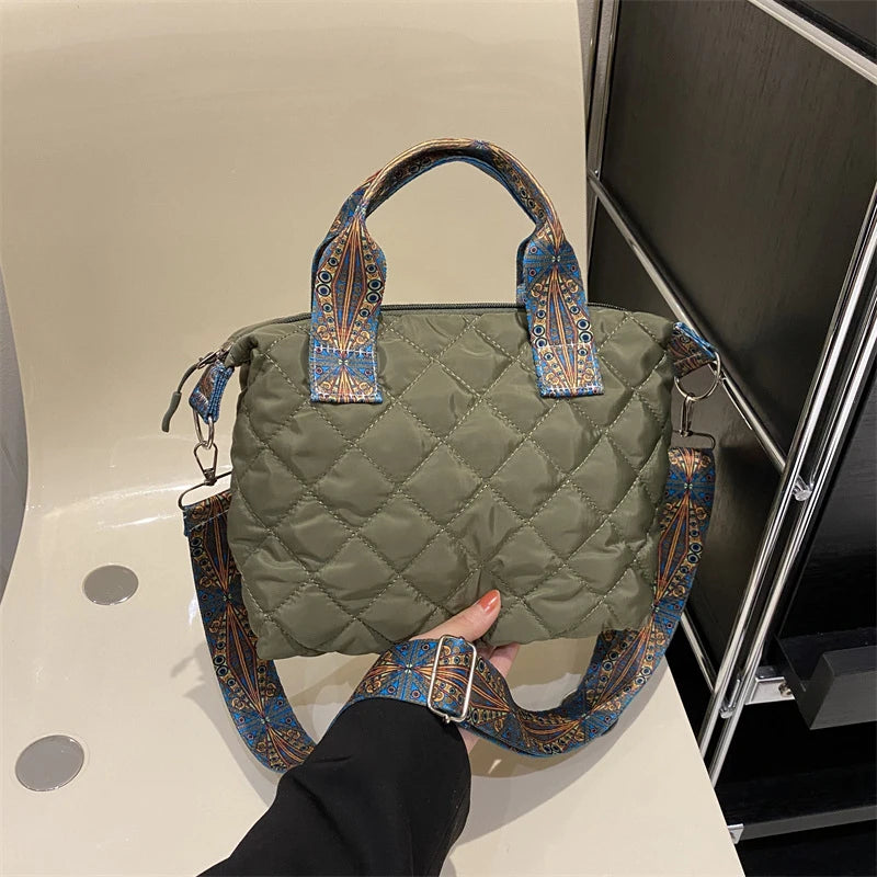 Designer Brand Lingge Quilted Padded Large Tote Nylon Women Handbags Luxury Design Shoulder Crossbody Bags Shopper Bag
