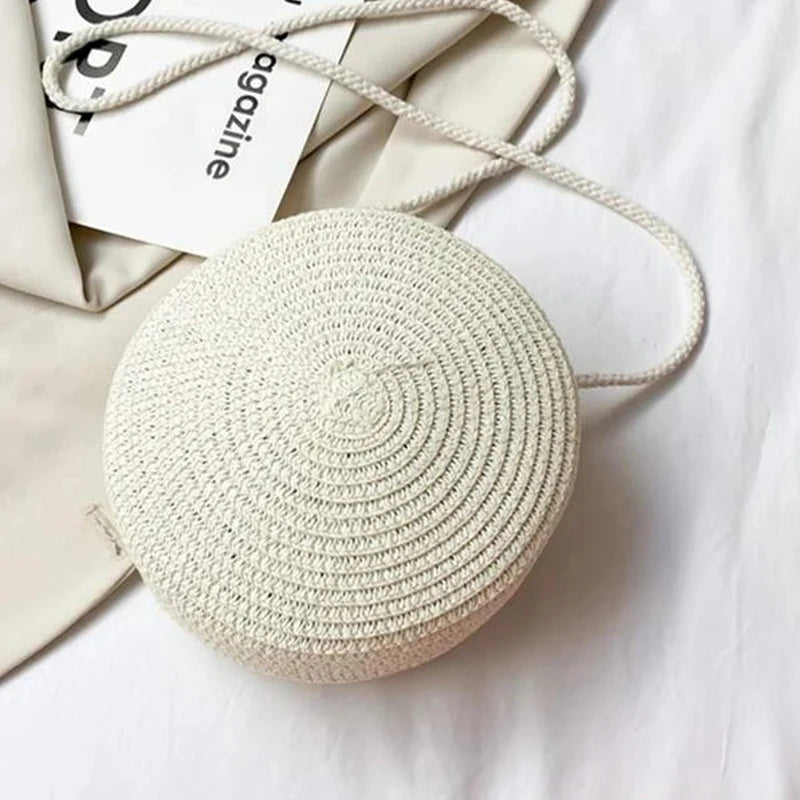 Round Straw Bag Women Woven Beach Crossbody Bag for Ladies Cute Shoulder Rattan Handmade Knitted Candy Color Small Handbag Bolsa