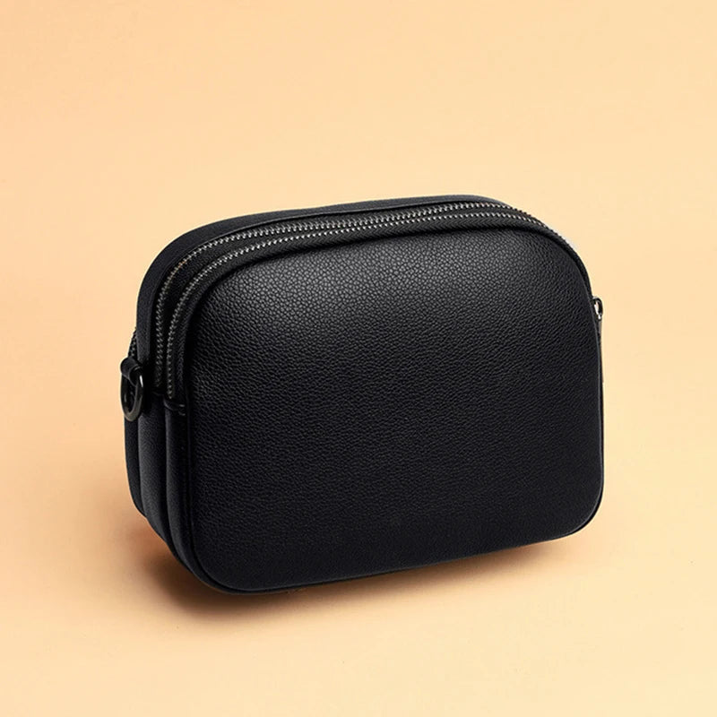 Solid Color Fashionable Rivet Zipper Women's Mobile Phone Bag Simple Soft PU Leather Shoulder Crossbody Small Square Handbag