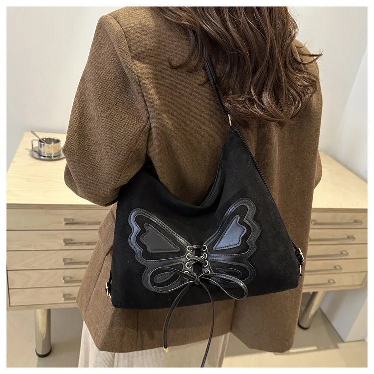 Large Capacity Bow Tie Backpack, New Retro Single Handbag Shoulder Messenger Bag, High Grade Matte Leather Tote Cross Body Bags