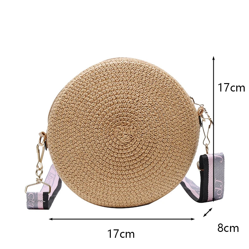 Round Straw Bag Women Woven Beach Crossbody Bag for Ladies Cute Shoulder Rattan Handmade Knitted Candy Color Small Handbag Bolsa