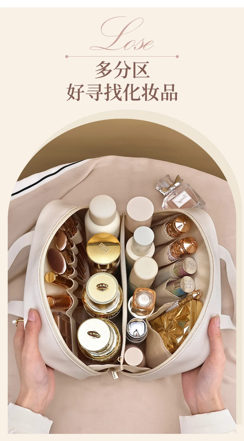 New Handheld Large Makeup Bag PU Makeup Storage Bags Partition Storage Waterproof Toilet Bag women's small Handbag