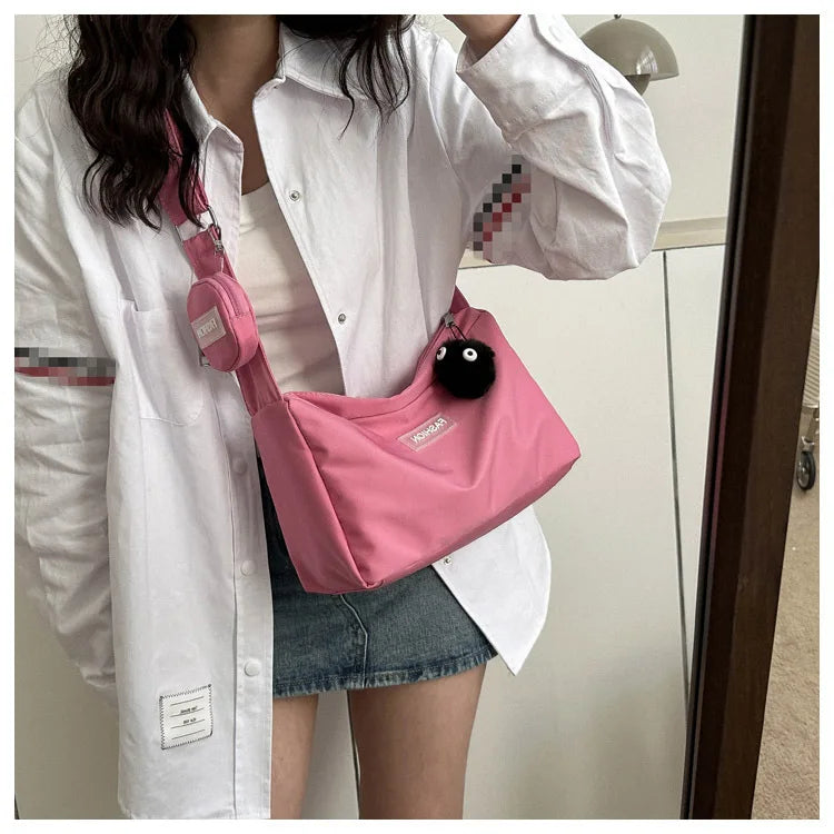 Fashion Crossbody Bag with Round Small Pouch, Versatile Stylish Lightweight Oxford Shoulder Bag for Women Daily Use Work Travel