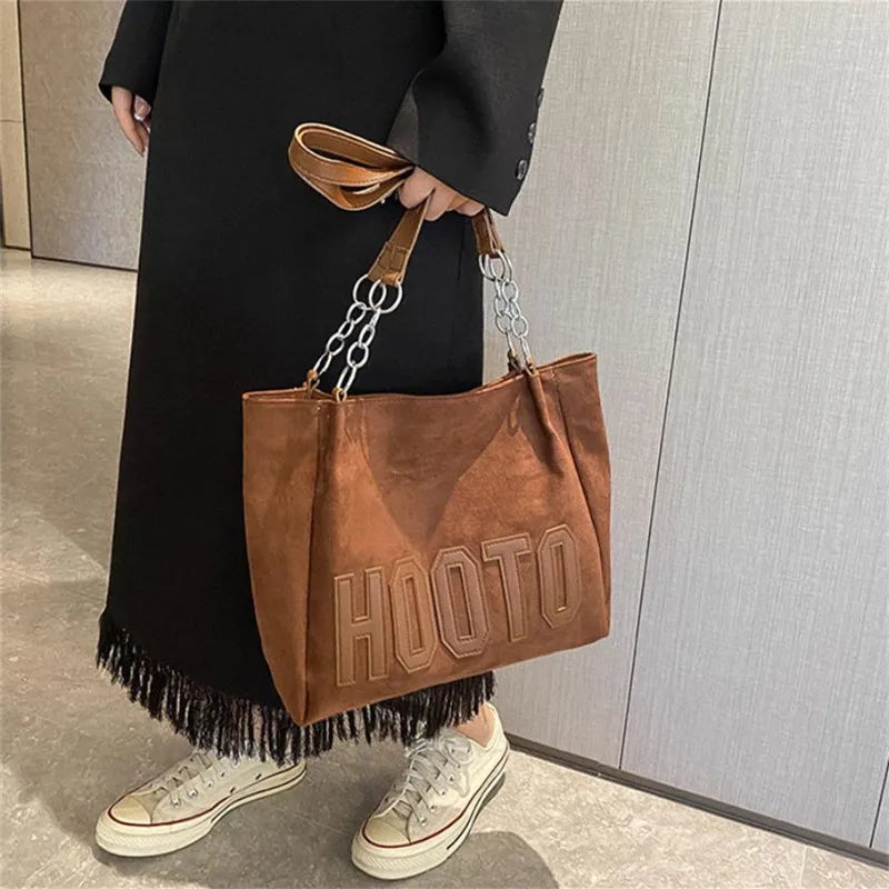 Stylish Tote Bag, Nubuck Pu Letter HOOTO Design for Women Handbag Shoulder Bag, Large Capacity Nylon leisure Travel Shopping Bag