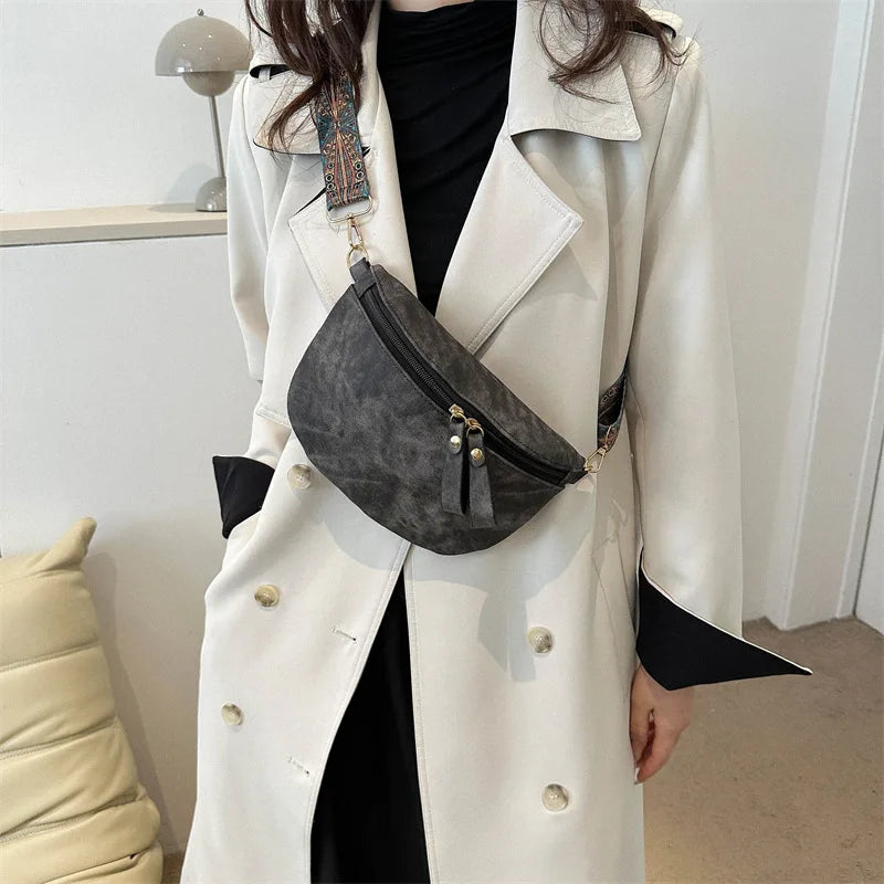 Stylish Hobo Solid Color Satchel Luxury Designer Chest Bag Women's PU Leather Waist Bags Wide Strap Fashion Fanny Shoulder Pack