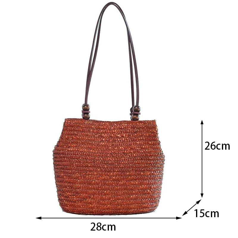 Casual Straw Woven Shoulder Bags, Wicker Handbags, Handmade Summer Beach Bag ,Women Travel ,Large Capacity, Rattan Totes
