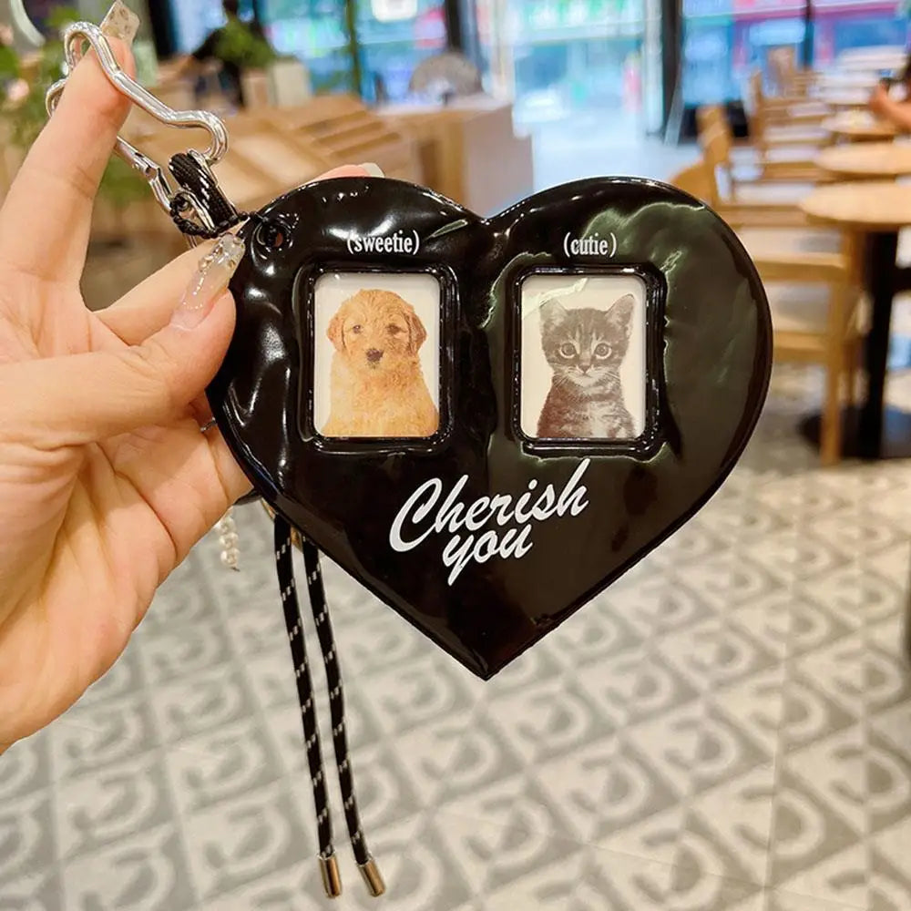Y2K Red Heart 2 Inch Photo Card Holder Idol Photo Protective Display Sleeves INS Stationery Photo Frame New Bag Pendant Jewelry