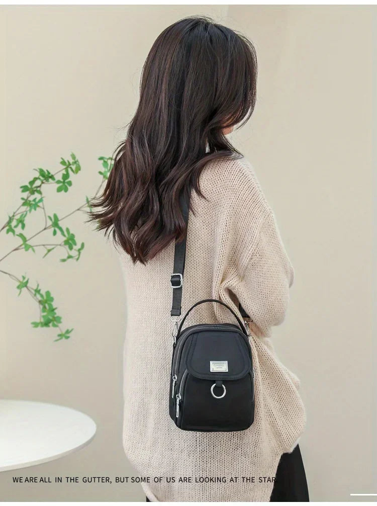 Ms. Fashion, Shoulder Bag, Mini Phone Bag, Multi-Layered Messenger Bag, Nylon Waterproof Fabric, And External Headphone Holes