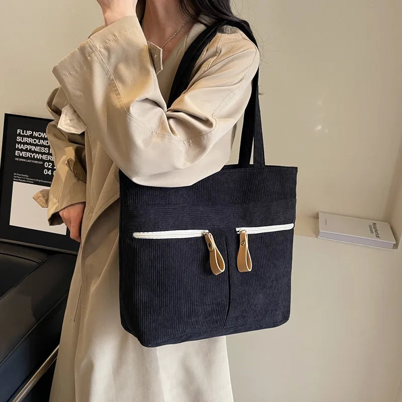 Returning Student Underarm Shoulder Bag, Large Capacity Corduroy Women's Handbag, Casual Commuting Tote Bags for Women Daily Use