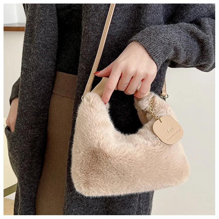 Fashionable Plush Tote Bag, Cute Stylish Women's Handbag Shoulder Crossbody Bag, Suitable for Women Party Banquet Daily Travel
