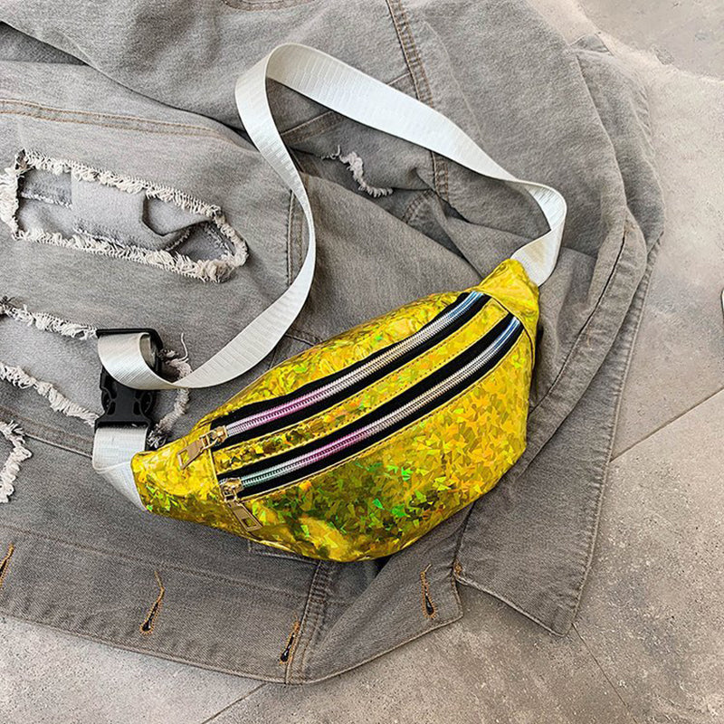 Holographic Fanny Pack Hologram Waist Bag Laser PU Leather Travel Banana Hip Bum Zip Waist Bags Women Shoulder Bag for Girls