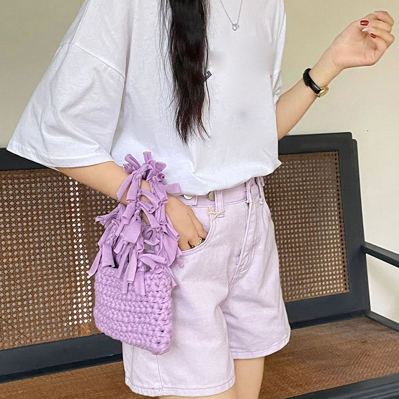 Spring And Summer Handwoven Women's Handheld Bag Leisure Small Fresh Hollow Out Small Design Holiday Bag