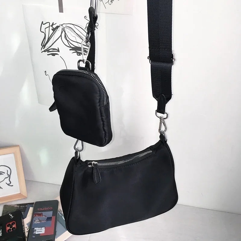 New Arrival Hobo Shoulder Bags for Women Simple Style Black Nylon Crossbody Messenger Bags Purse Female Underarm Handbag