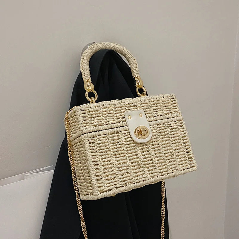 Summer Box Small Purse and Handbags For Women Rattan Straw Woven Crossbody Shoulder Bags Female Fashion Chain Travel Beach Bags