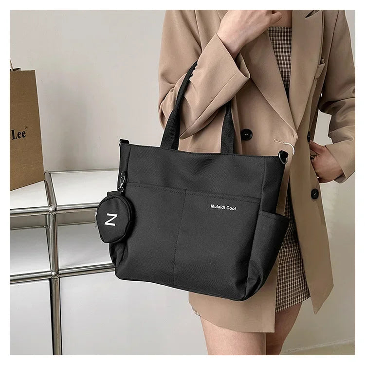 Oxford Design Double Sided Pocket Tote Bag Teen Women Large Capacity Handbag Single Shoulder Crossbody Bag with Round Coin Purse